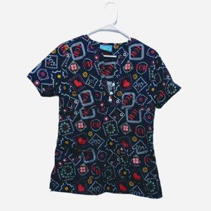 Women's Love Joy Print Scrub Top Size (S)